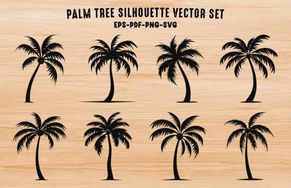 Download Palm Trees Black Silhouette Vector Set - Vector Collection