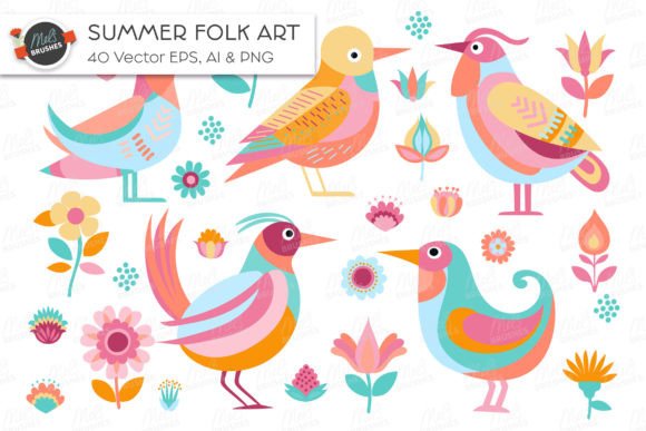 Download Summer Folk Art Vector Illustrations - Vector Collection