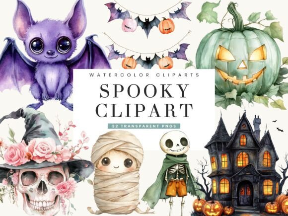 Download Watercolor Spooky Clipart Bundle - Spooky clipart Collection